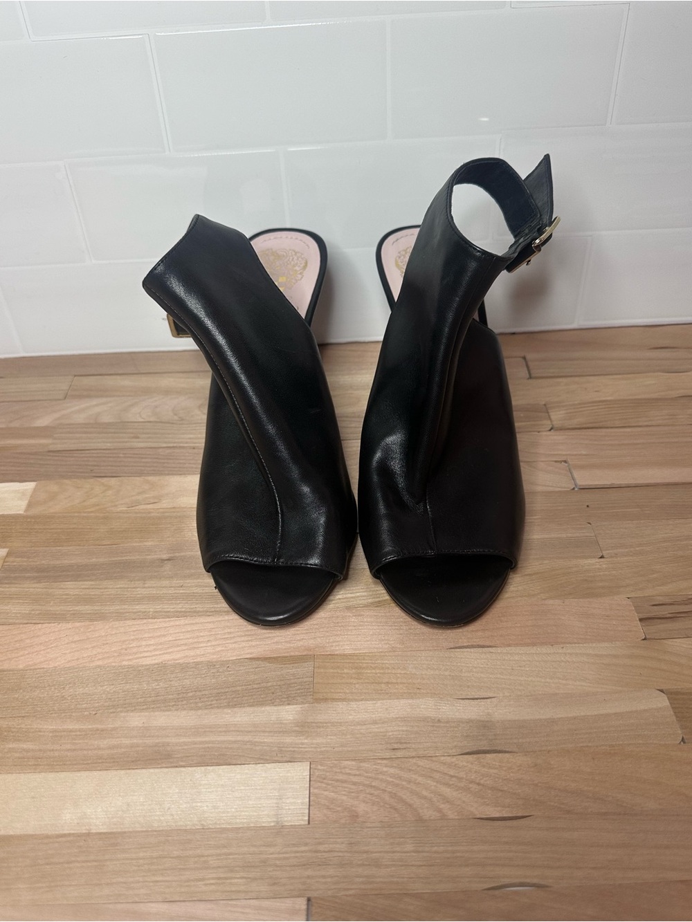 Vince Camuto Black Open-Toe Slingback Leather Mules